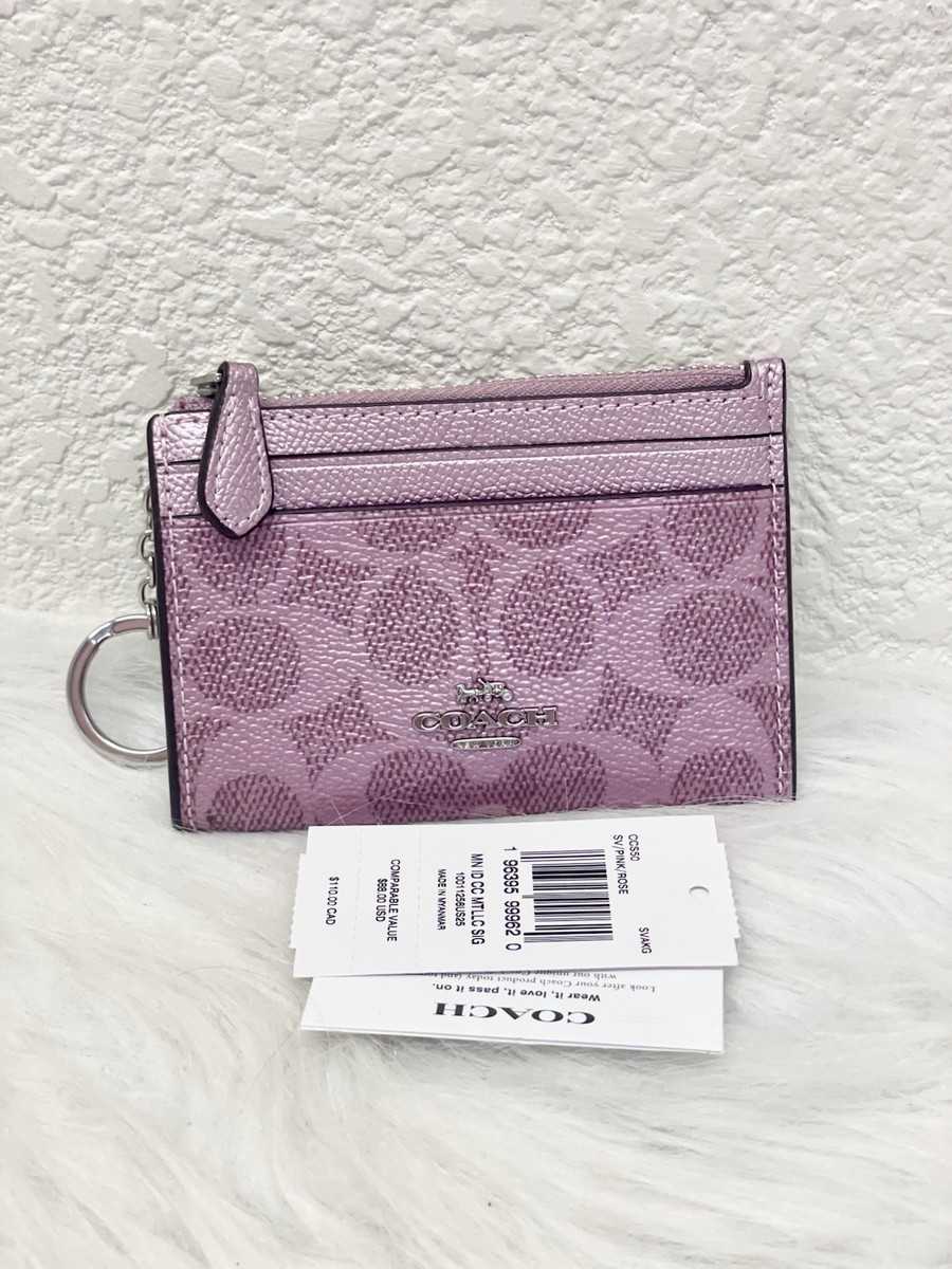 NWT Coach Mini Skinny Id Case In Signature Canvas CCS50 Pink Rose
