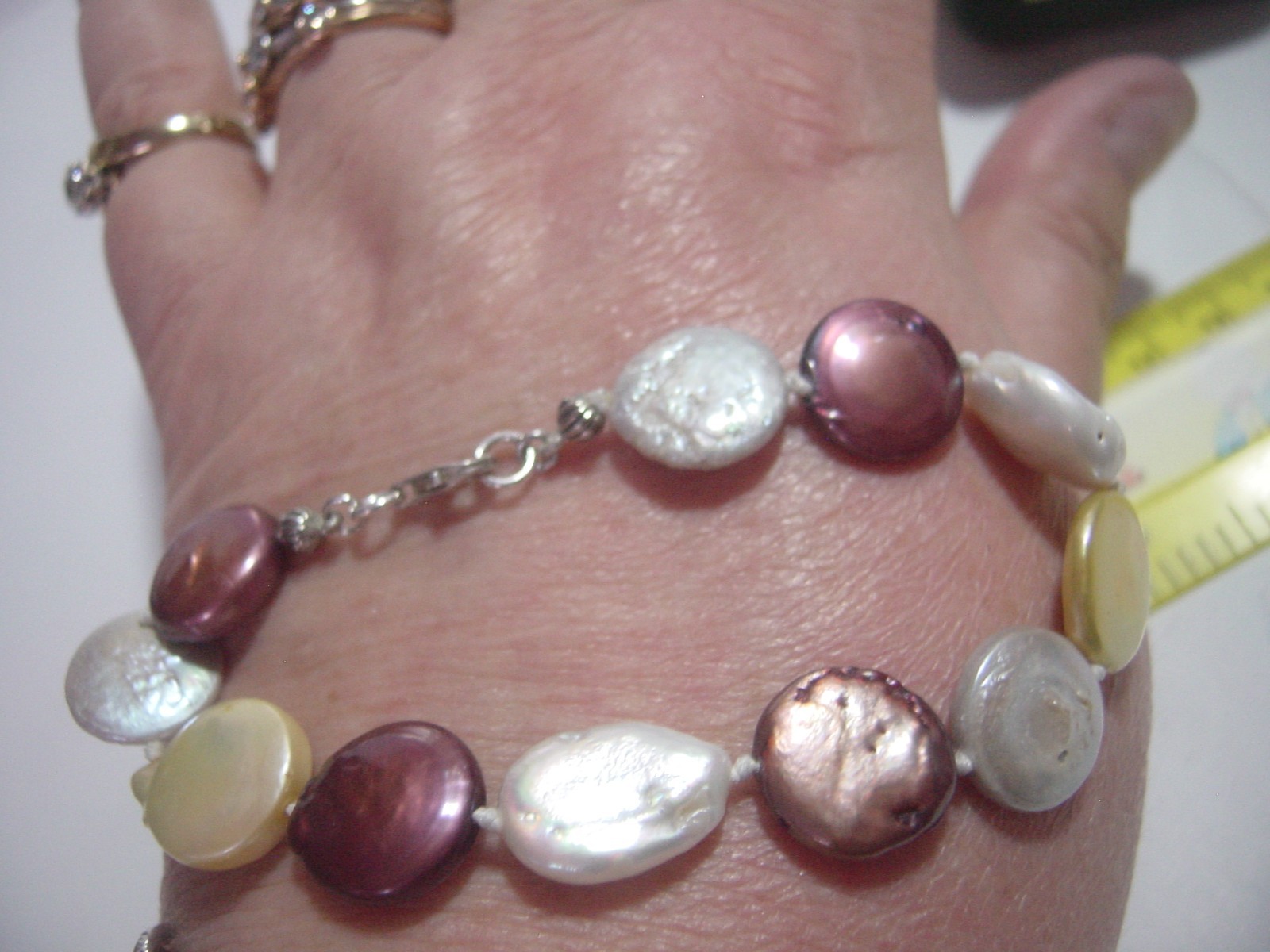 BEAUTIFUL SOLID SILVER UNUSUAL FLAT BUTTON PEARLS… - image 8