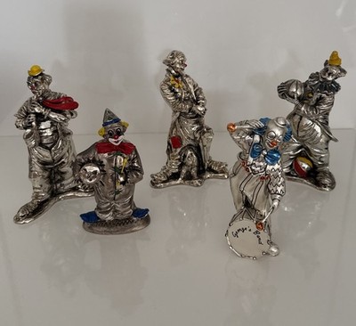 EDLE ITALIENISCHE VERSILBERTE & EMAILLE HANDGEFERTIGTE CLOWN FIGUR 5er Set 