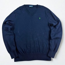 Polo Ralph Lauren V-Neck Sweater Youth XL 18-20 Navy Blue Lime Green Pony Preppy