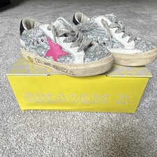 Golden Goose May Kids Sequined Leather Sneakers Silver Pink Star EU 27 US 10