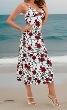 NWT! SHEIN Privé Allover Roses Floral Print Sexy Split Thigh Cami Dress, XS