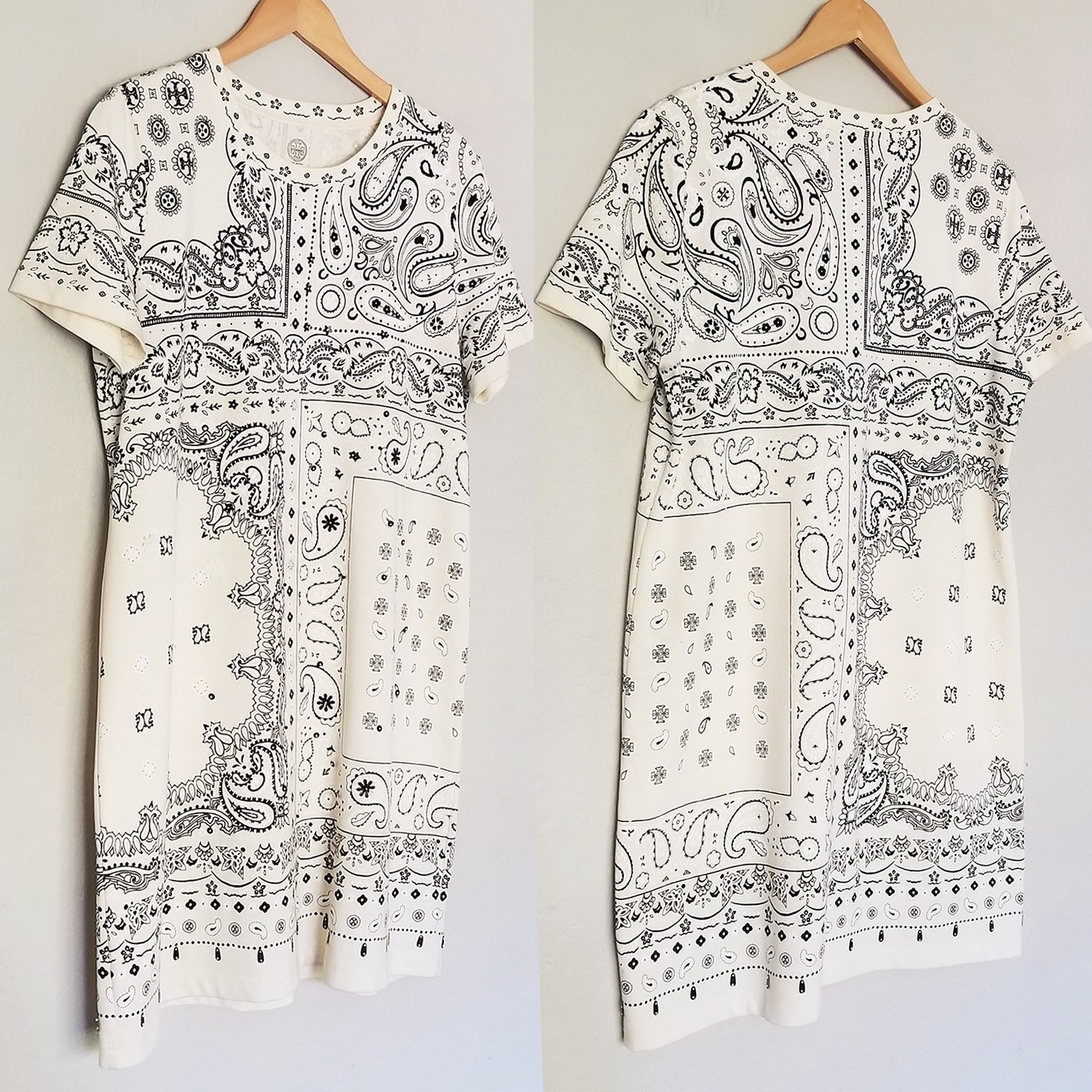Tory Burch Bandana Collection Print T Shirt Dress Sequins Beaded Cotton XL $258 thumbnail 10