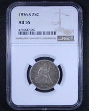 1876-S Seated Liberty Quarter - 25c NGC AU55 - Sharply Struck!