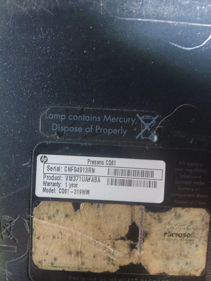 Portátil Compaq Presario CQ61-420US 15.6" Wi-Fi Windows 7 COMO ESTÁ solo piezas Foto 3 de 4