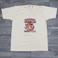 Vintage Soccer T-shirt Off White Jerzees Rare Size XL Made in USA Kicking Power