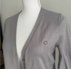 Chase Bank LANDS END Vneck Button Down Cardigan Size XS (2-4) LONG sleeve BLUE
