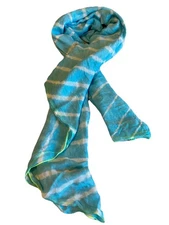 Echo Infinity Scarf Blue and White Tye Dye Viscose Loop w/ Green Trim 35 x 42