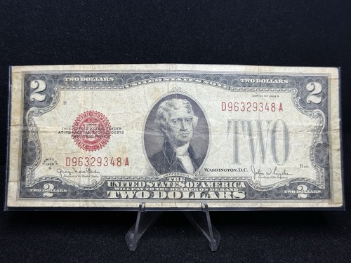 UNITED STATES G Series 1928 $2 dollar bill Jefferson Red Seal Z87