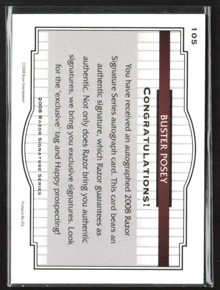 Buster Posey 2008 Razor Signatures negro automático/199 #105 Gigantes de San Francisco Foto 2 de 2