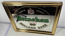 Heineken Vintage Gold Holland Beer Wall Bar Mirror Sign 13 3/4” x  16 3/4” READ