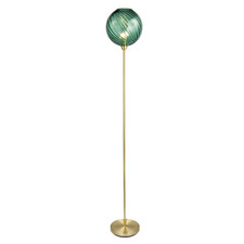 Designer Chic Floor Lamp with Brushed Gold Base and Emerald Green Glass Shade...