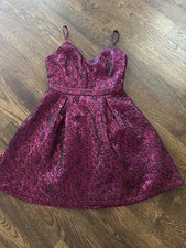 Lulus Spin The Night Magenta Jacquard Mini Skater Dress Size XS