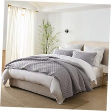 Reversible Bedspread Quilt Bedding King 98by108 inch Grey Diamond Pattern