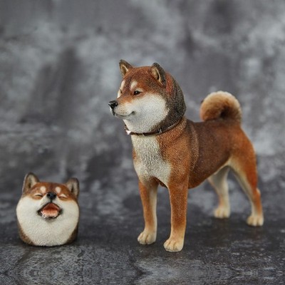 1/6 Scale Head-changing Shiba Inu Model Animal Figure Car Home Ornaments Toy
