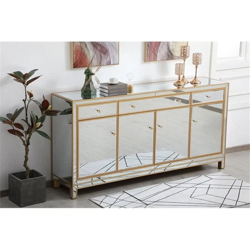 Elegant Decor Reflexion 72" Metal and MDF Mirrored Credenza in Gold - Picture 8 of 8