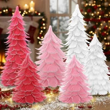 6 Pcs Christmas Feather Tree with Glitter Tips Tabletop Feather Xmas Tree Cen...