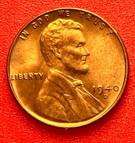 1940-D Lincoln Wheat Cent Penny GEM RED BU From an Original Bank Roll