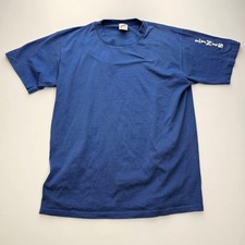 Vintage 90s Jerzees T-Shirt Mens Large Blue Made in USA Linis Sleeve Puff Print