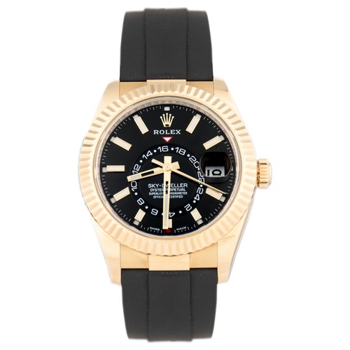Rolex Sky-Dweller Yellow Gold Black Dial Oysterflex 42mm 326238 Full Set