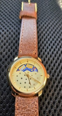 Vintage 1989 Snickers Watch Mars co. Moon Phase Pig Leather Belt Good Condition