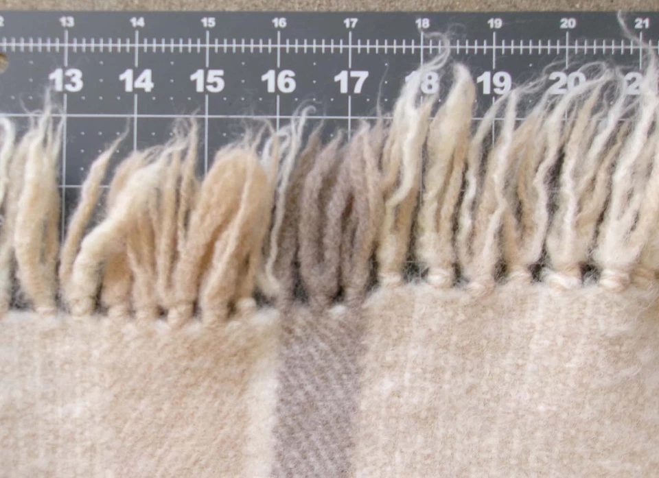 Churchill Weavers Hand Woven Wool Cream Brown Stripe Throw Blanket 42x49 vintage - Image 3 of 4