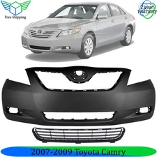 Front Bumper Cover Primed Plastic & Bumper Grille Kit For 2007-2009 Toyota Camry
