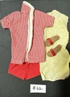 VTG Barbie Ken Doll Red Stripped Top, Shorts, Bathing Suit, Sandals + Towel