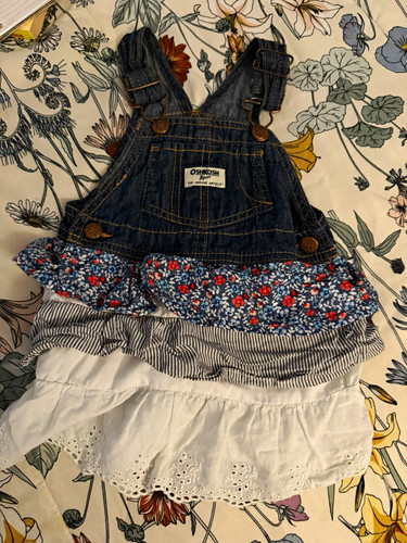 OshKosh B'gosh Girls 18m Blue Denim Floral Overall One-Piece Adjustable Straps