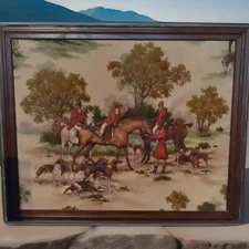 Gentleman Fox Hunt On Horseback Texture Scenery Antique Collector's Framed