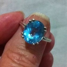    Genuine Faceted Blue Topaz Bling Ring STERLING SILVER 7 Cushion Cut
