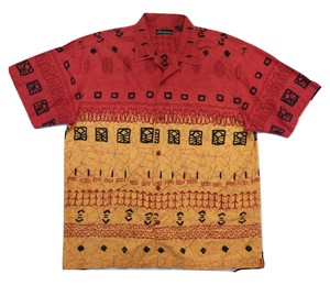 No-Boundaries-Shirt-XL-Hawaiian-Polynesian-Tiki-Button-Front-Short-Sleeve-Cotton