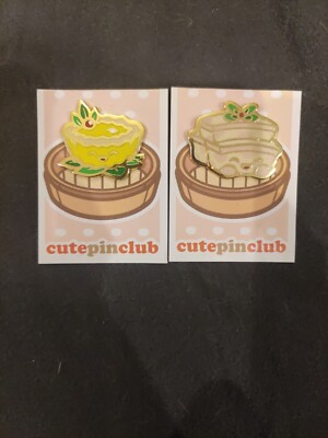 Lot Of 2 New Dim Sum Pins, Egg Custard Tart And Fried Turnip Cake Hard Enamel