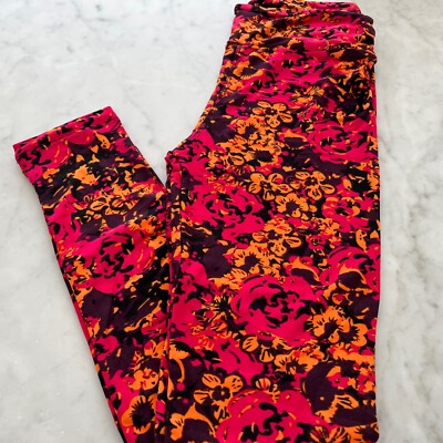 Lularoe OS One Size Leggings Hawaiian Tropical Florals Flowers Purple Orange NWT