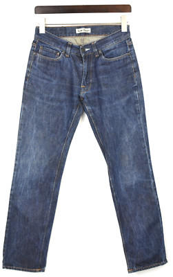 Acne Jeans Mic Rigid Jeans Herren W29 L28 Slim Fit Blau Whiskers Fade Effekt