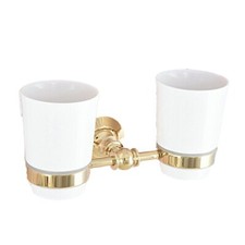 Gold Color Brass Wall Mounted Bathroom Dual Cup Toothbrush Holder Set eba315