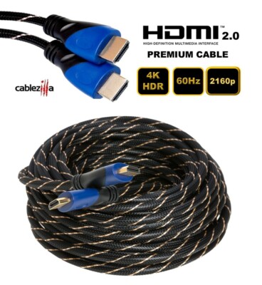 50FT 4K HDMI 2.0 Premium Braided Cable ARC 60Hz HDR 2160p 3D -PC HDTV PS4/5 Xbox