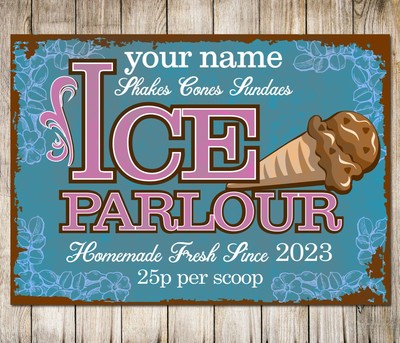 Personalisierte Eiscreme Salon Bauernhaus Akten für Cricut Schild Dekor Metallplakette