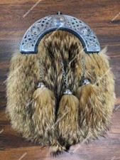 Scottish Handmade Full Dress Sporran Made in Fox Fur  Shining Silver Cantle