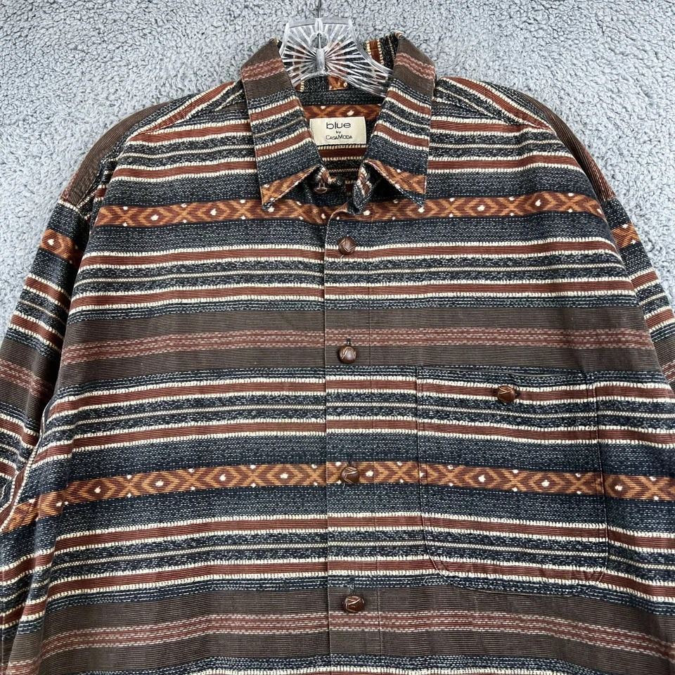Vintage CASA MODA Mens Shirt Size 42 Large Brown Flannel - Image 2 of 4