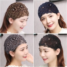 Lace Headbands With Faux Pearls Wide Hollow Out Lace Head Wraps Hair Accessories