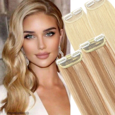 S-NOILITE Ein Tressen Remy Echthaar Clip In Extensions Toupet Haarteil Weft Blond Balayage