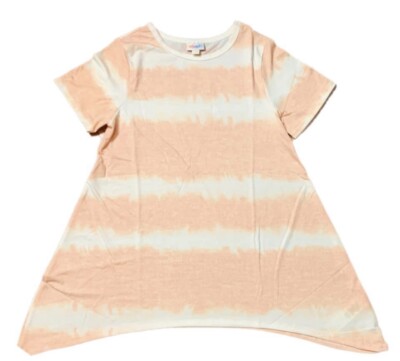 2Xl LuLaRoe Melissa Tunic Top Light Pink and White Shark Bite Hem Fits 22/24