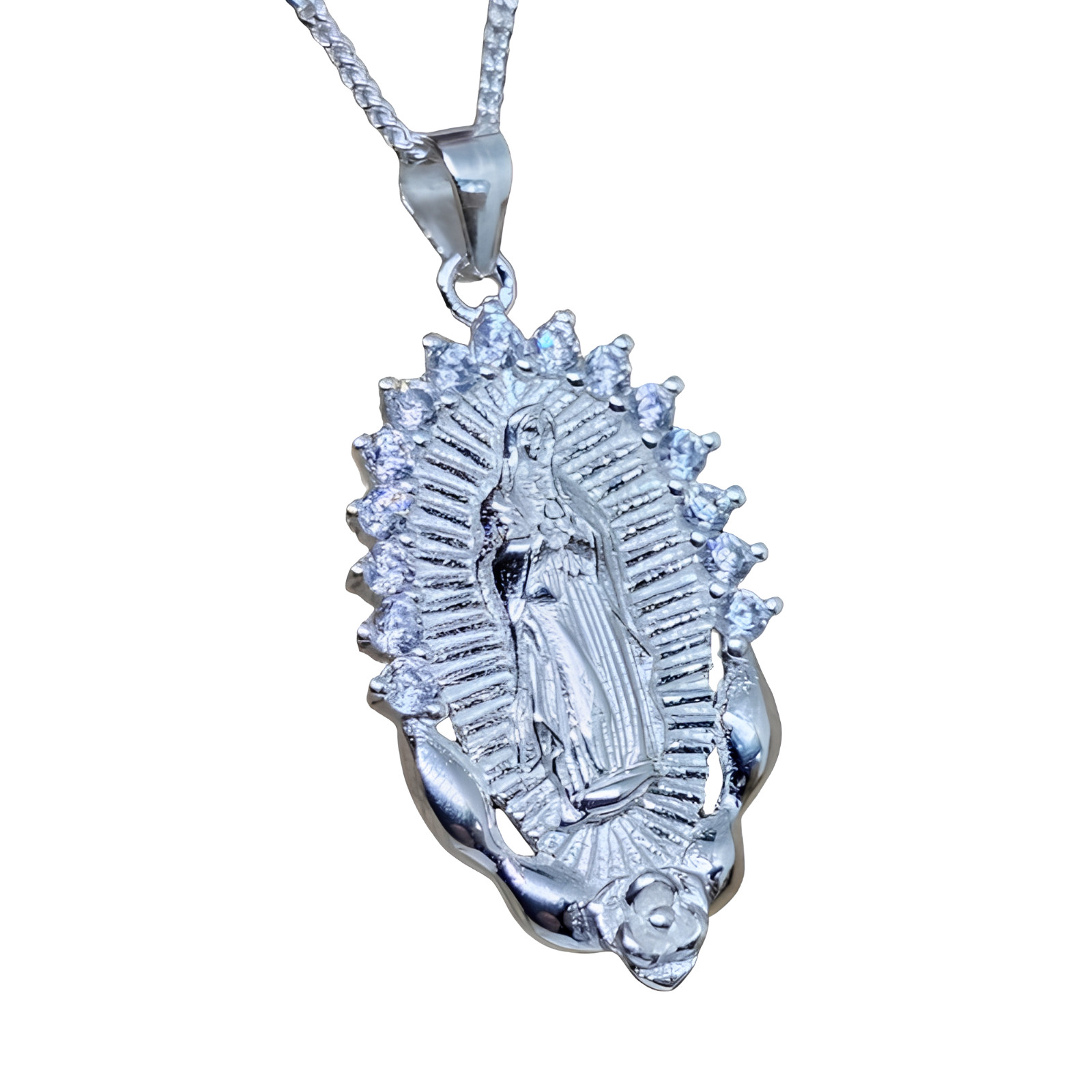 Madonna Virgin Mary Pendant Necklace Gemstones 925 Silver Jewellery And Boxed