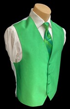 Men's Green Tuxedo Vest  Tie Fullback Cruise Wedding Party Groom Prom L-Tall
