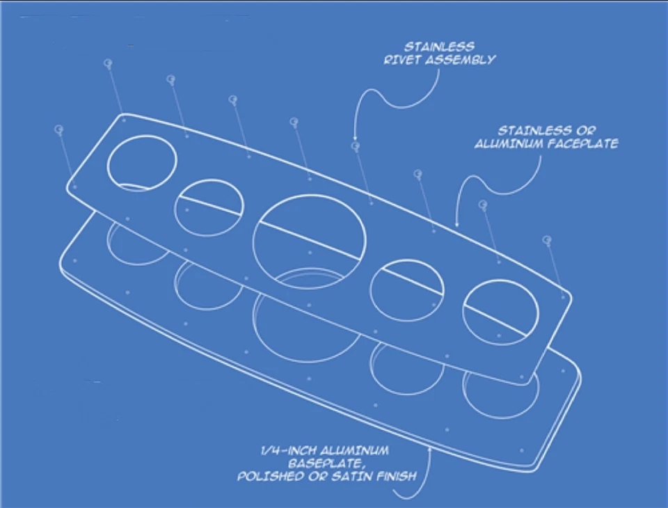 Polished Aluminum 5 Gauge Panel w Engine Turned Stainless Hot Rod Custom Dash - Image 3 of 4