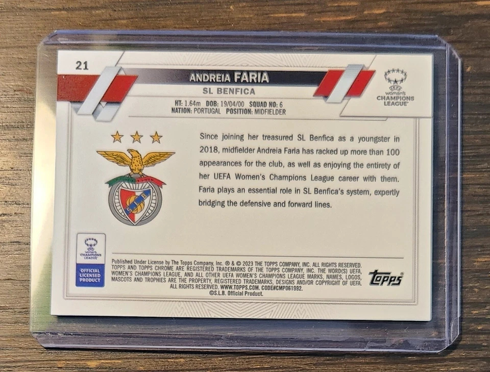 2022-23 Topps Chrome Sapphire UEFA Women's Andreia Faria RC Green #/99 Benfica - Image 2 of 2