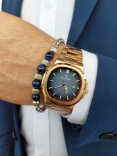 Orologio Uomo + Bracciale Abbinato Oro e Blu