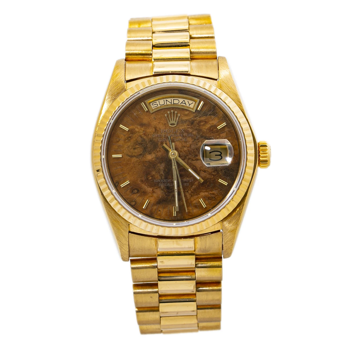 Rolex Day Date 18038 President Mens Automatic Watch Wood Dial 18K