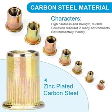 5 Sizes Rivet Nuts M5 1/4“-20 Zinc Steel Flat Head Rivnut Threaded Insert 30-130